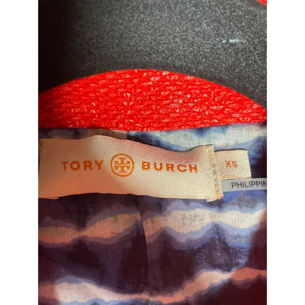 Tory Burch Castleton Peacot Womens XS Red Gold Buttons Silk Lining Cotton Blend